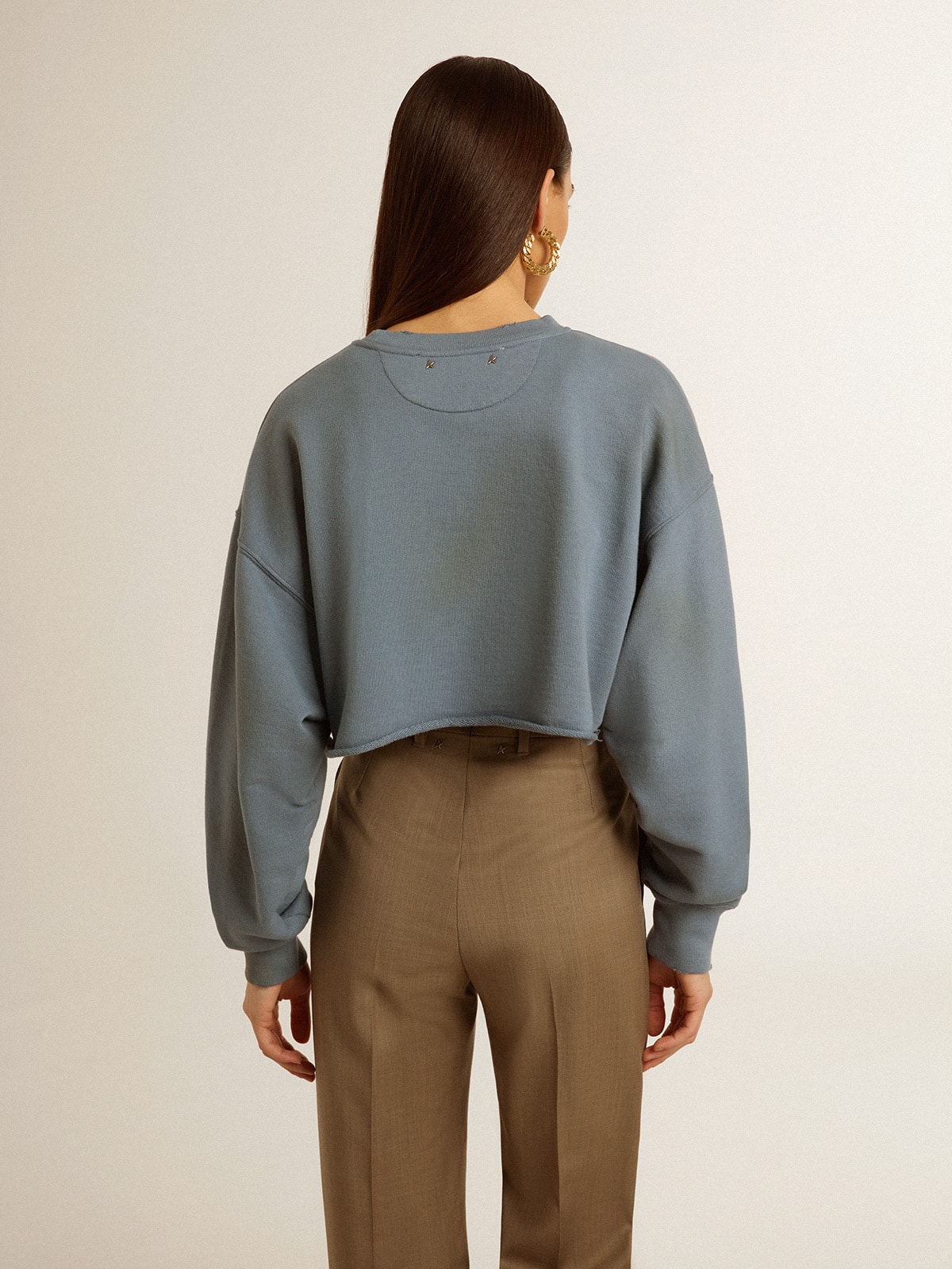 Golden Goose - Cropped sweatshirt in baby blue with distressed finish in 