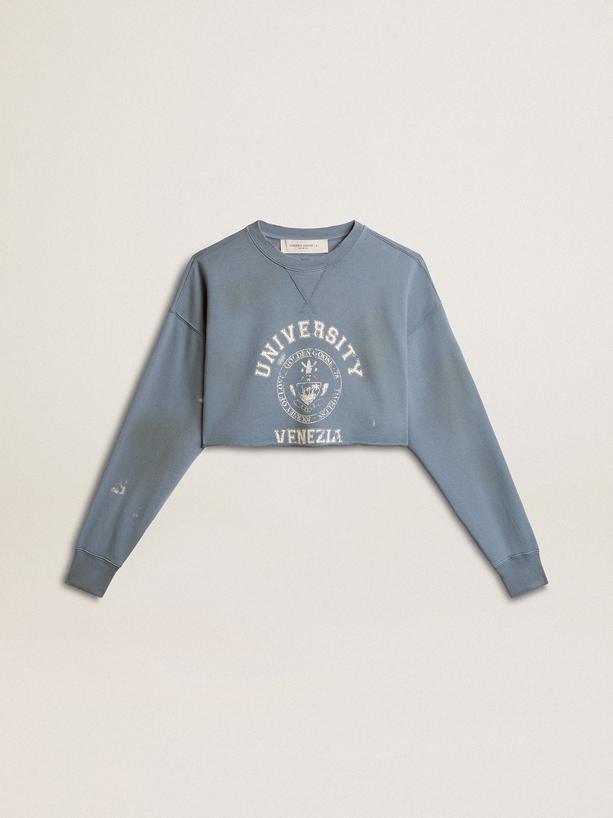 Golden Goose - Cropped sweatshirt in baby blue with distressed finish in 