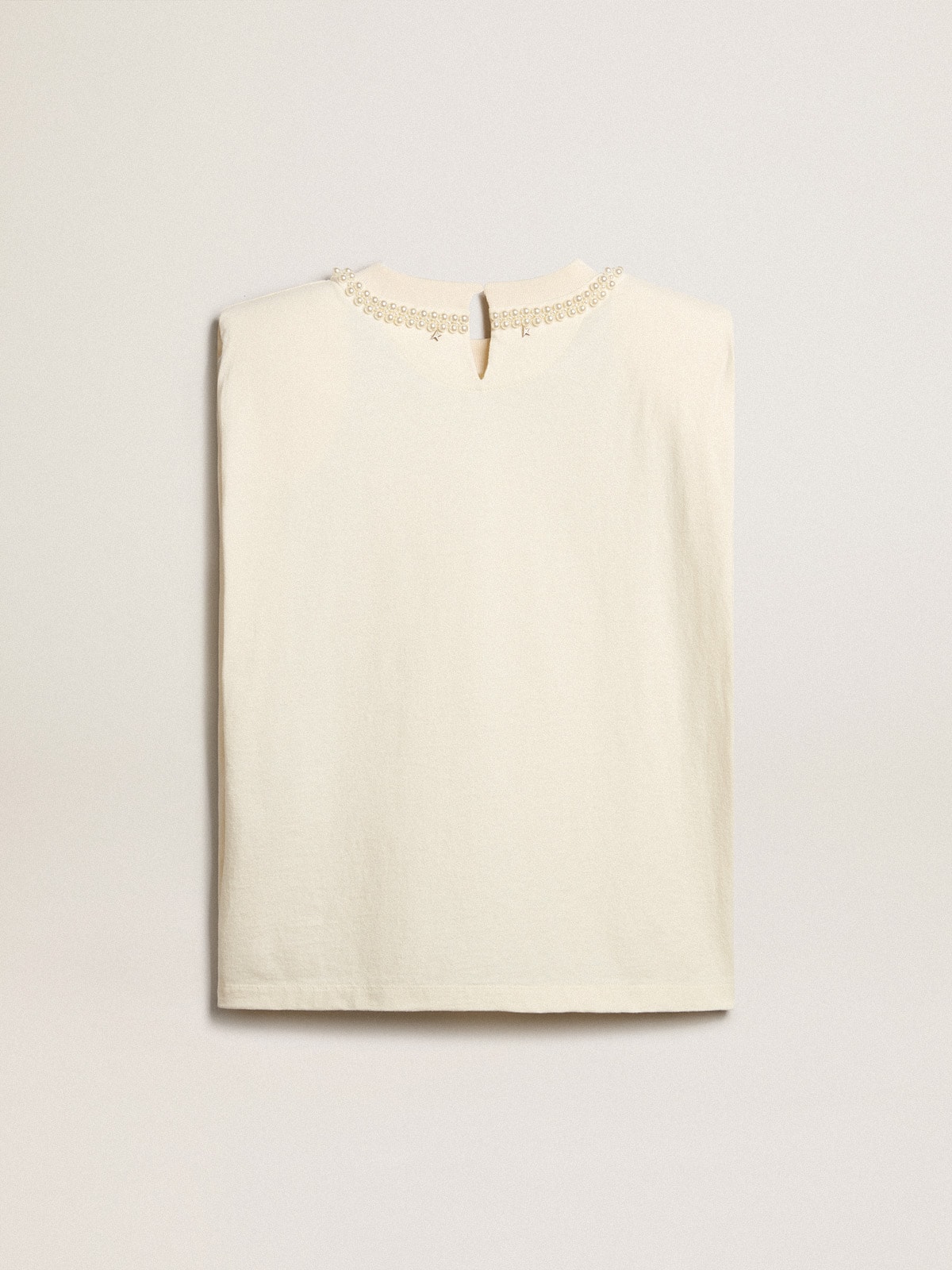 Golden Goose - Aged white sleeveless T-shirt with pearl embroidery in 