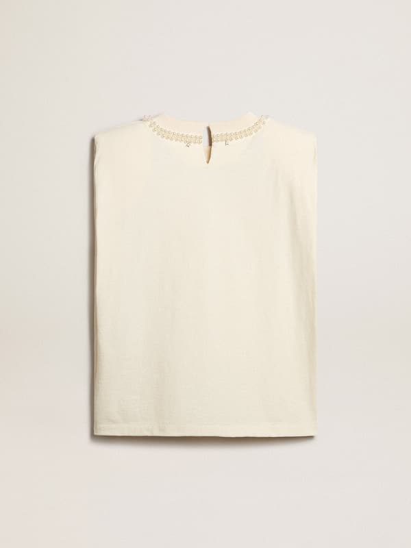 Golden Goose - Camiseta sin mangas color blanco envejecido con bordado de perlas in 