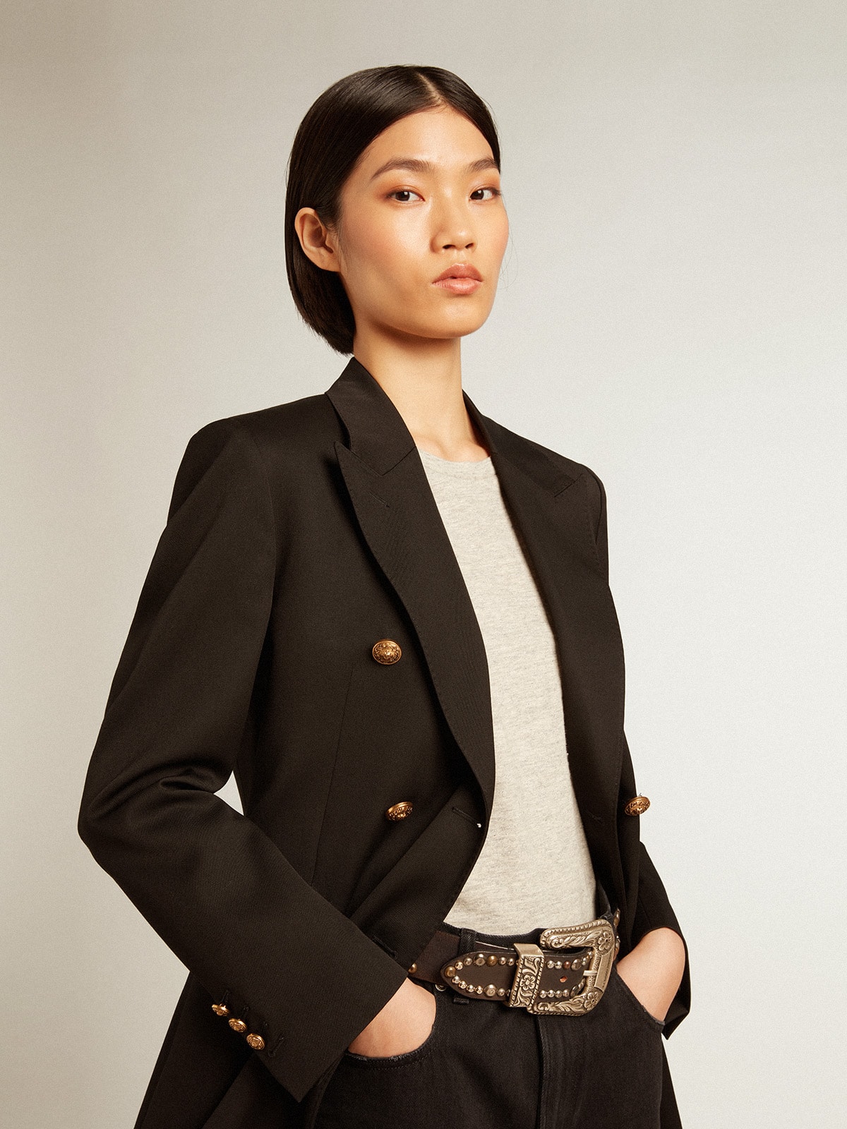 Tシャツ レディース コットン（メランジグレー） レタリング刺繡  