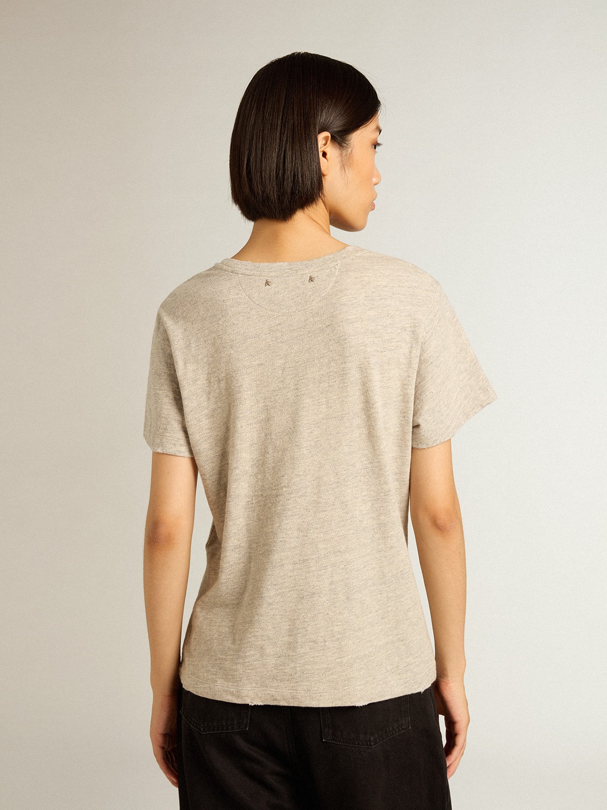 Golden Goose - Women’s gray melange cotton T-shirt with embroidered lettering in 