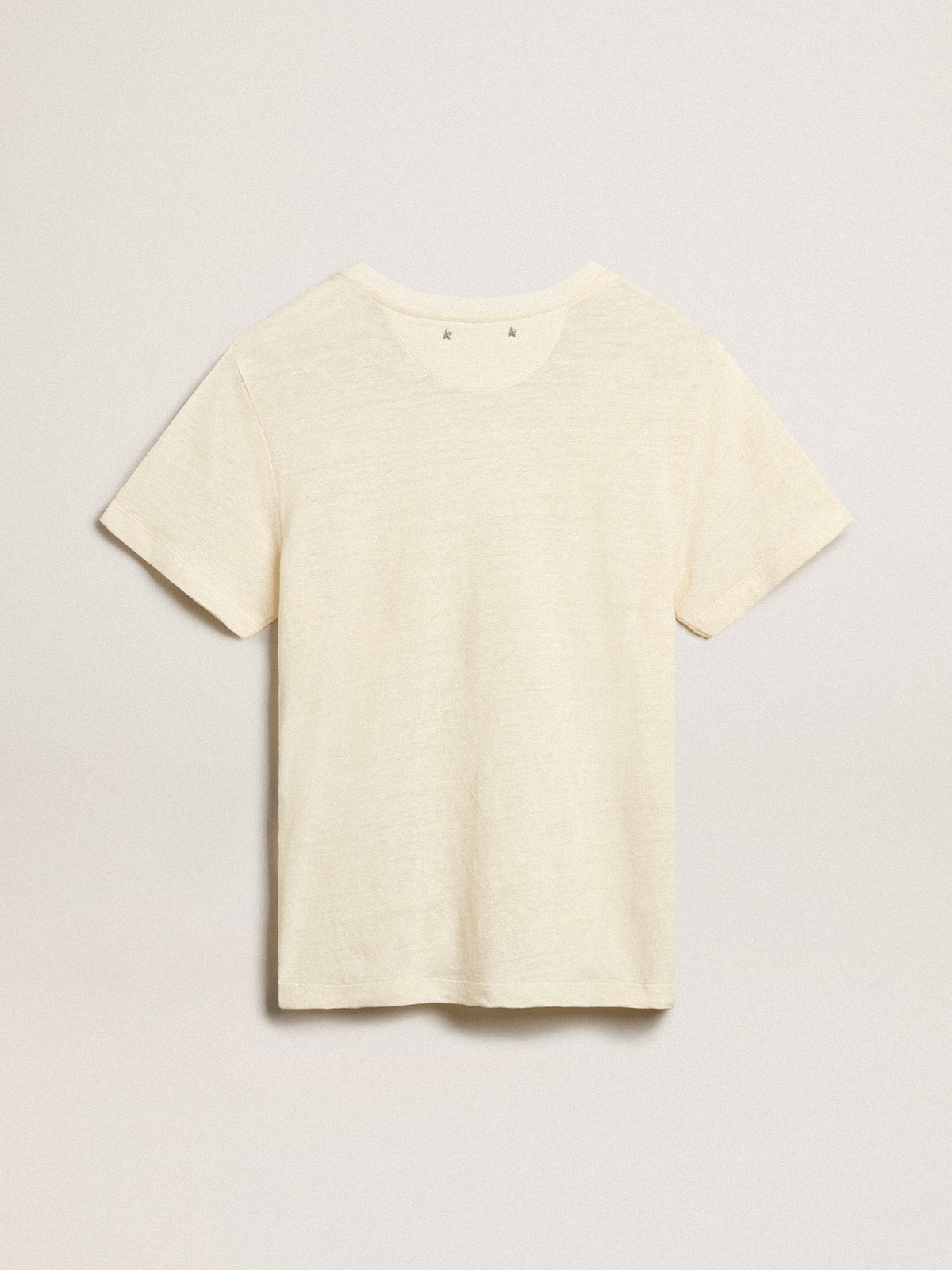 Golden Goose - Women’s cotton T-shirt in aged white with embroidered pocket in 