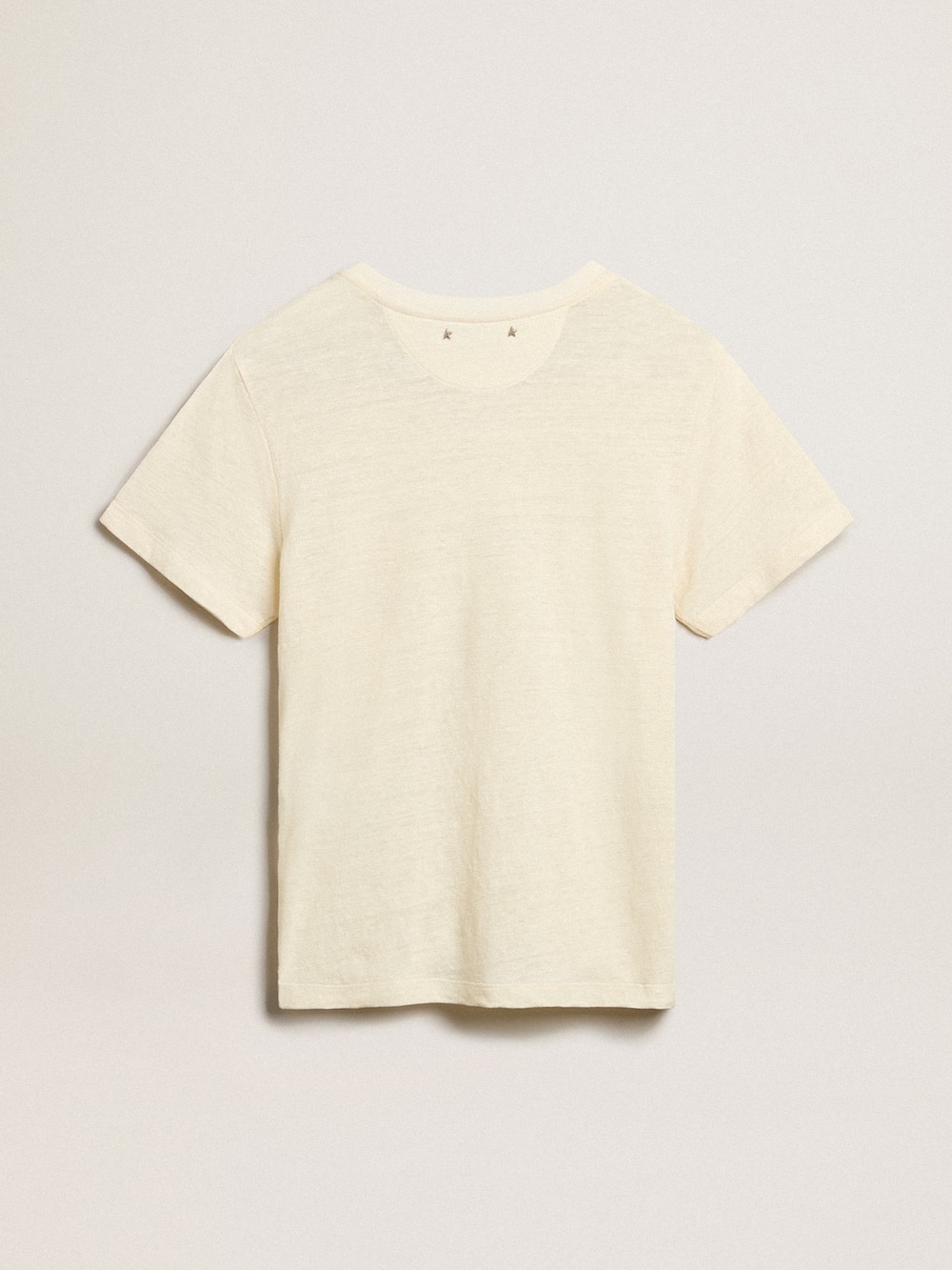 Golden Goose - T-Shirt da donna in cotone color bianco vissuto e con tasca ricamata in 