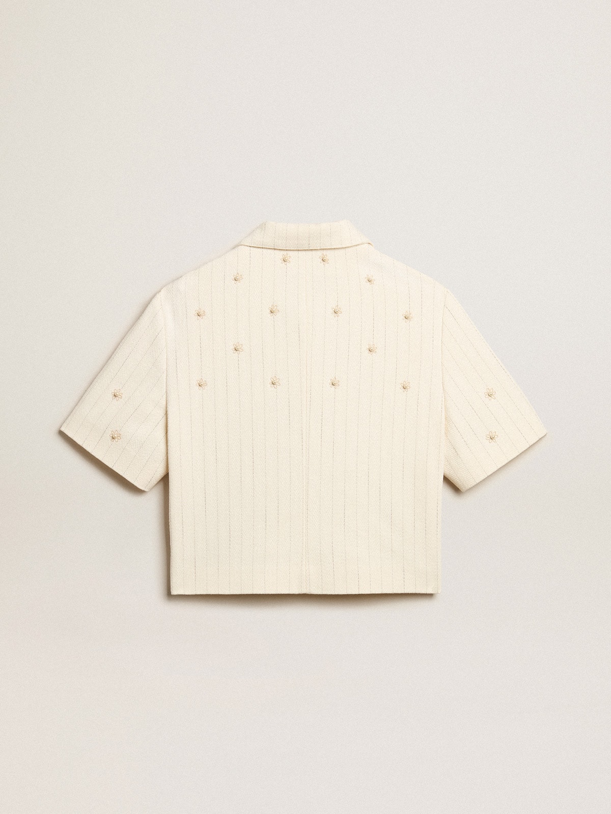 Golden Goose - Aged white jacket in pinstripe cotton with all-over floral embroidery in 