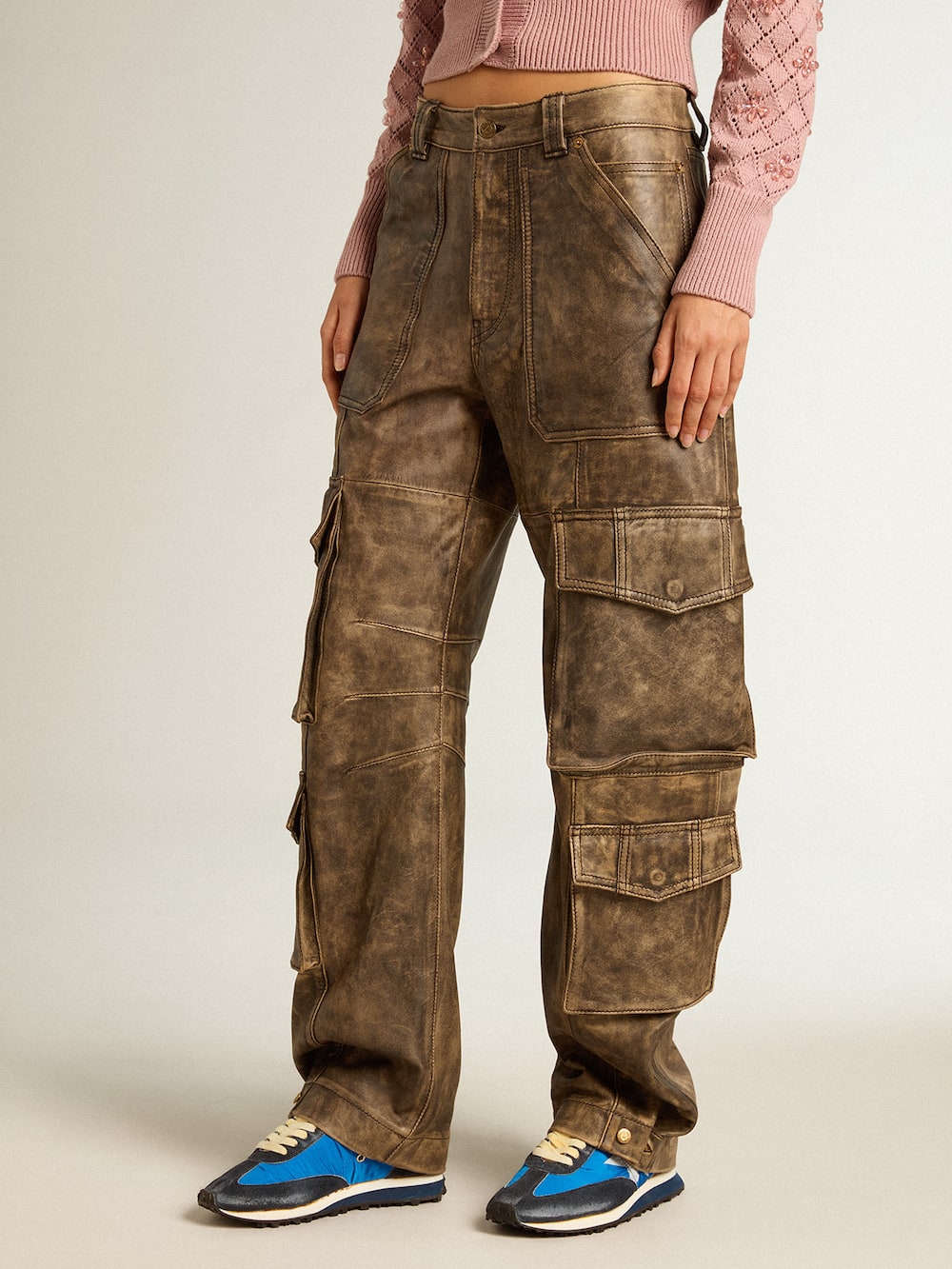 Golden Goose - Women's aged brown nappa leather cargo pants in 