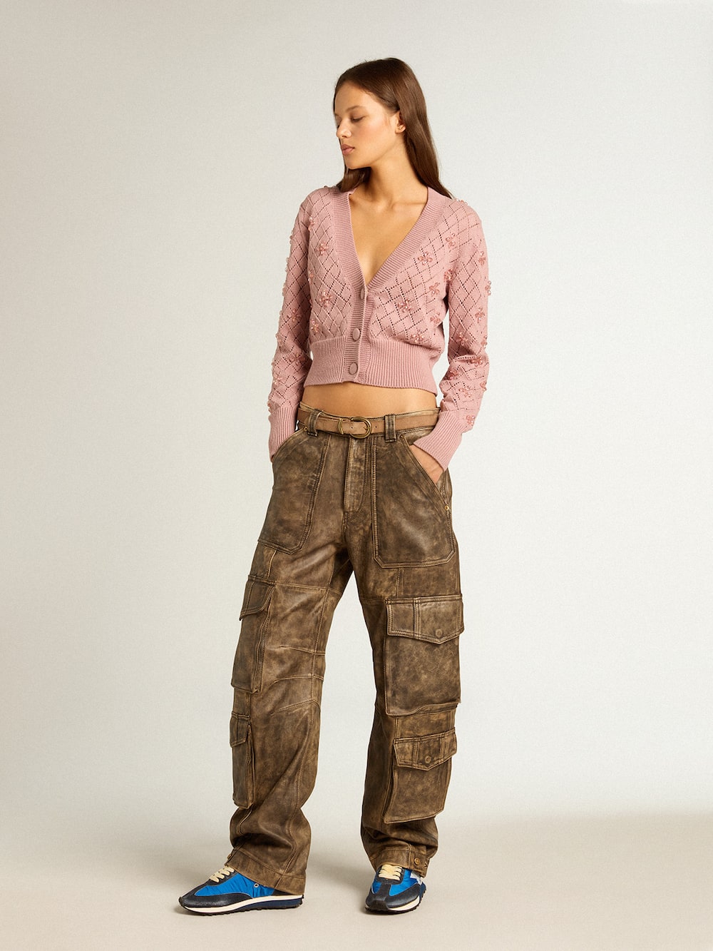 Golden Goose - Women's aged brown nappa leather cargo pants in 