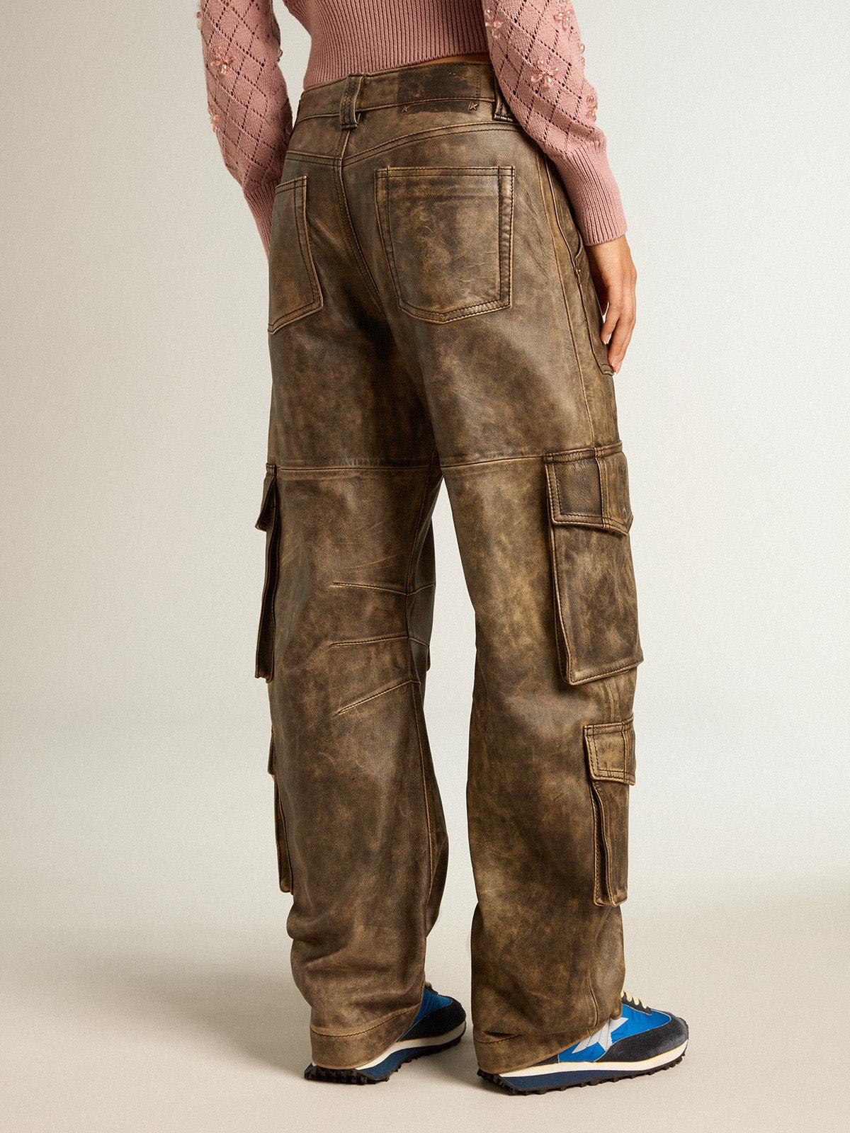 Golden Goose - Women's aged brown nappa leather cargo pants in 