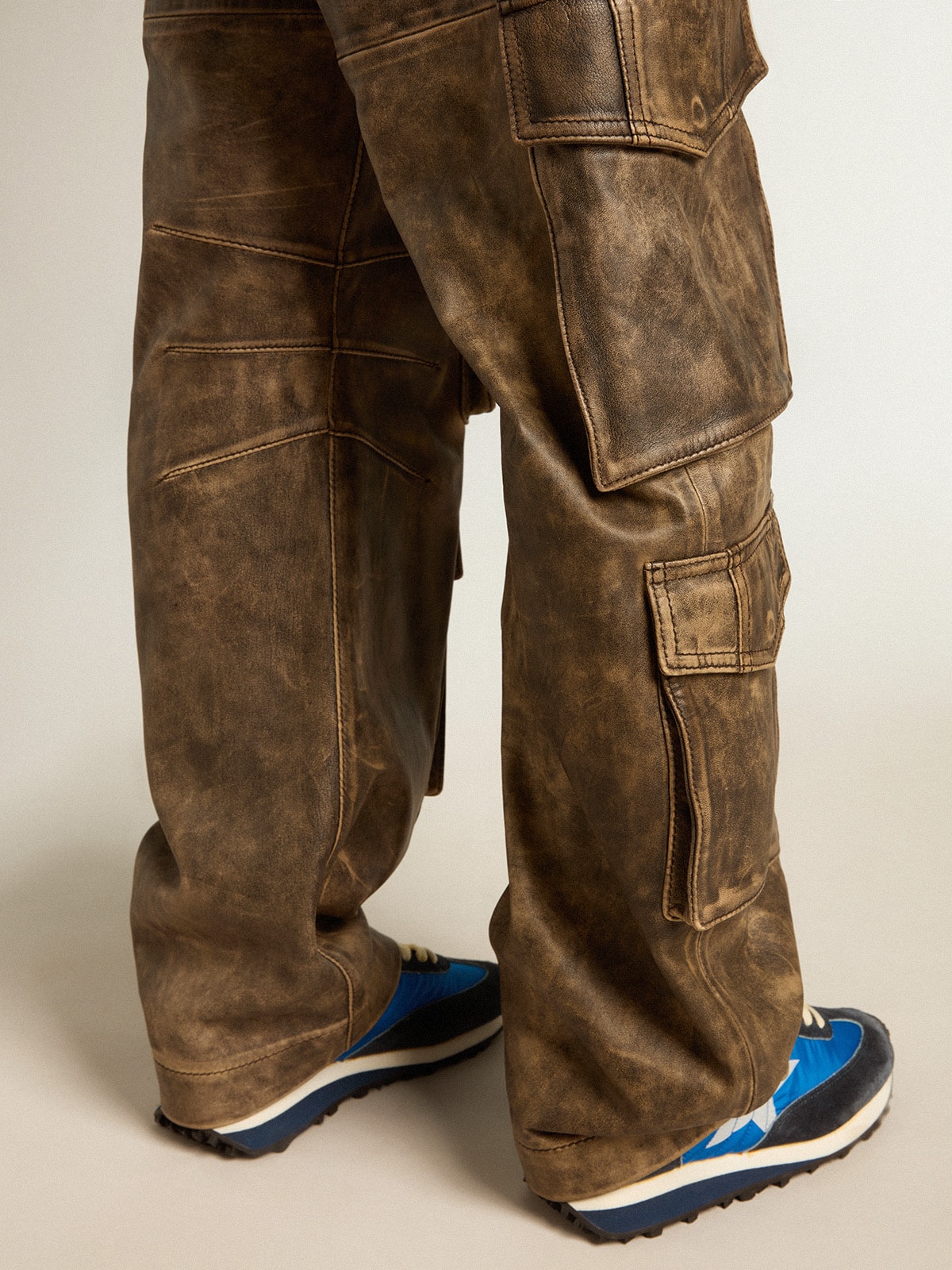 Golden Goose - Women's aged brown nappa leather cargo pants in 