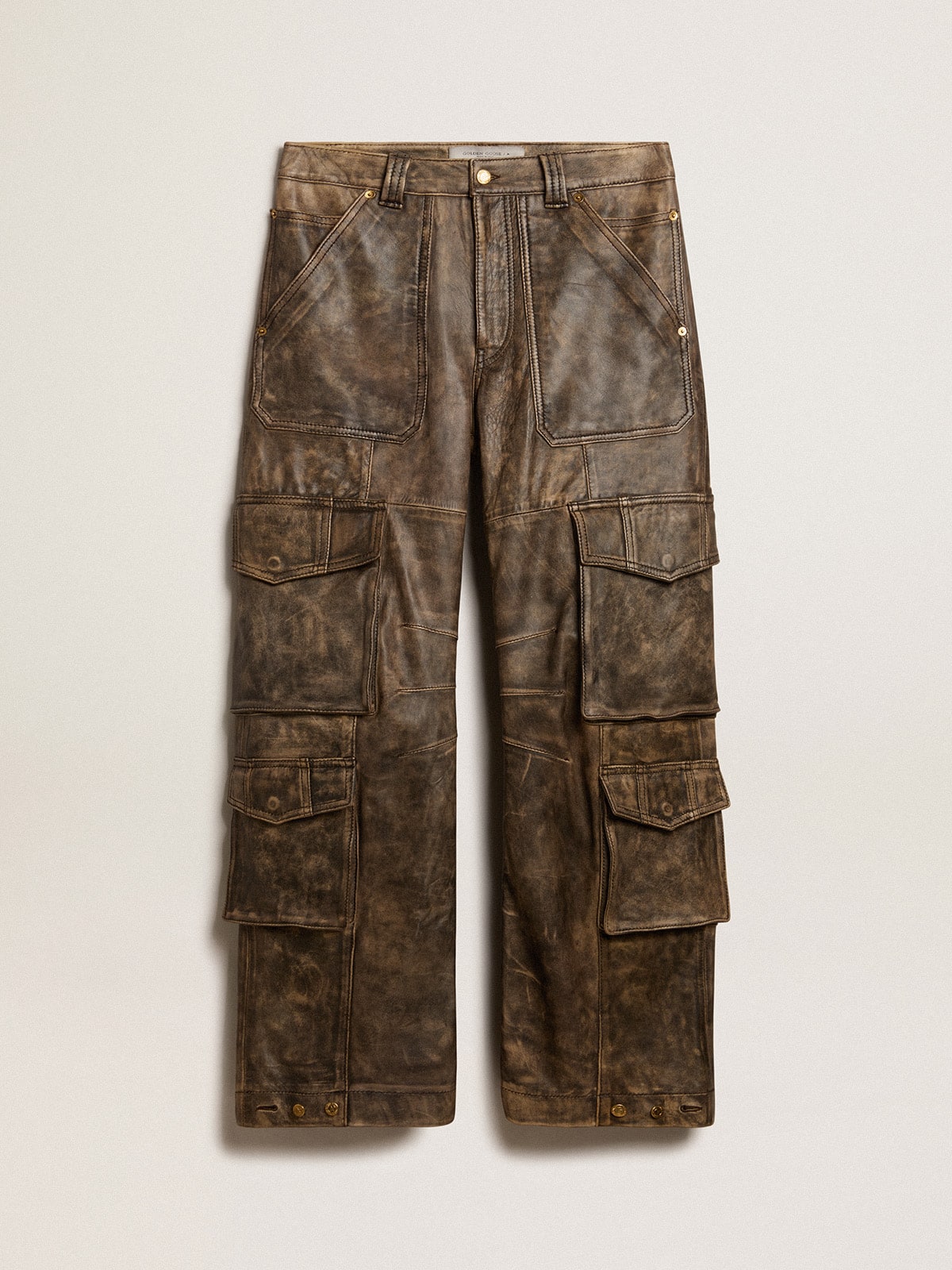 Golden Goose - Women's aged brown nappa leather cargo pants in 