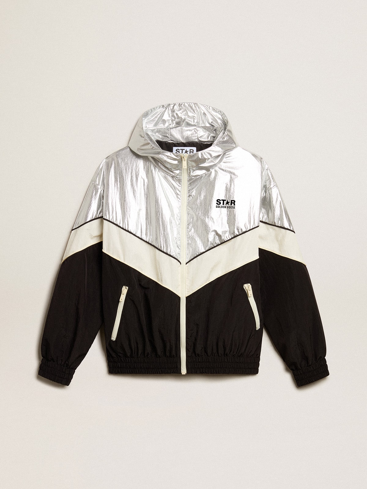 Golden Goose - Women's windcheater in silver and black technical fabric in 