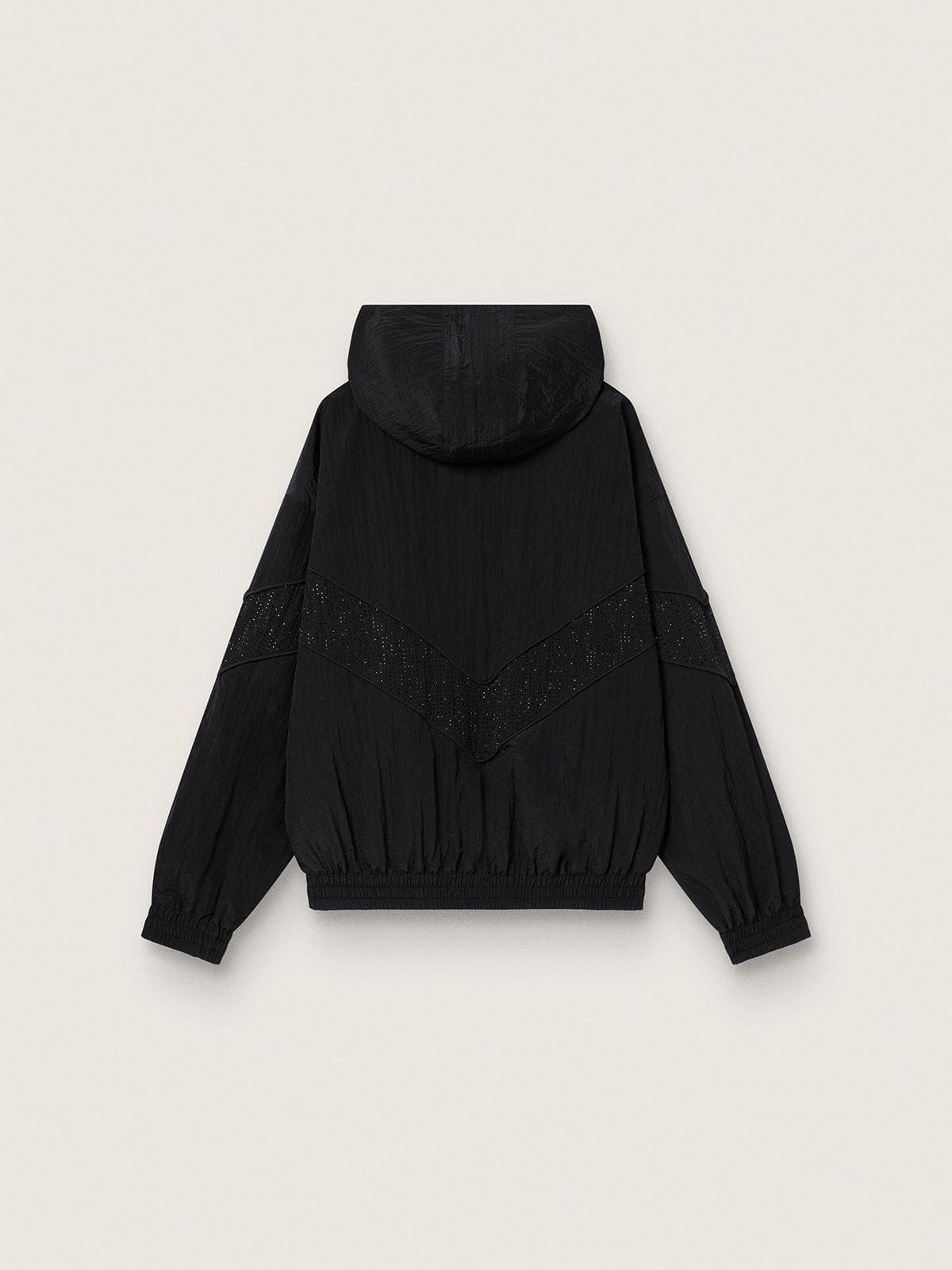 Anorak de mujer en nailon negro con cristales tono sobre tono