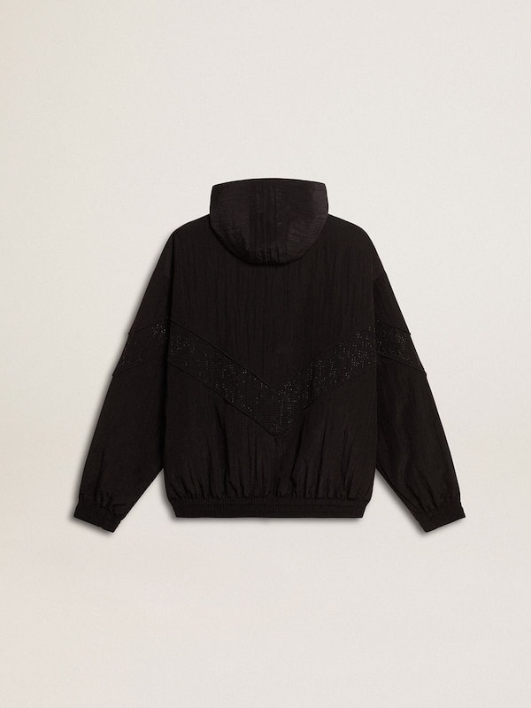 Golden Goose - Women's windcheater in black nylon with tone-on-tone crystals in 