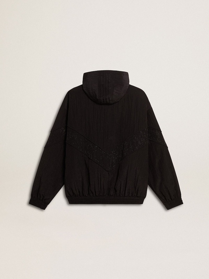 Golden Goose - Windjacke f&uuml;r Damen aus schwarzem Nylon mit farblich abgestimmten Kristallen in 