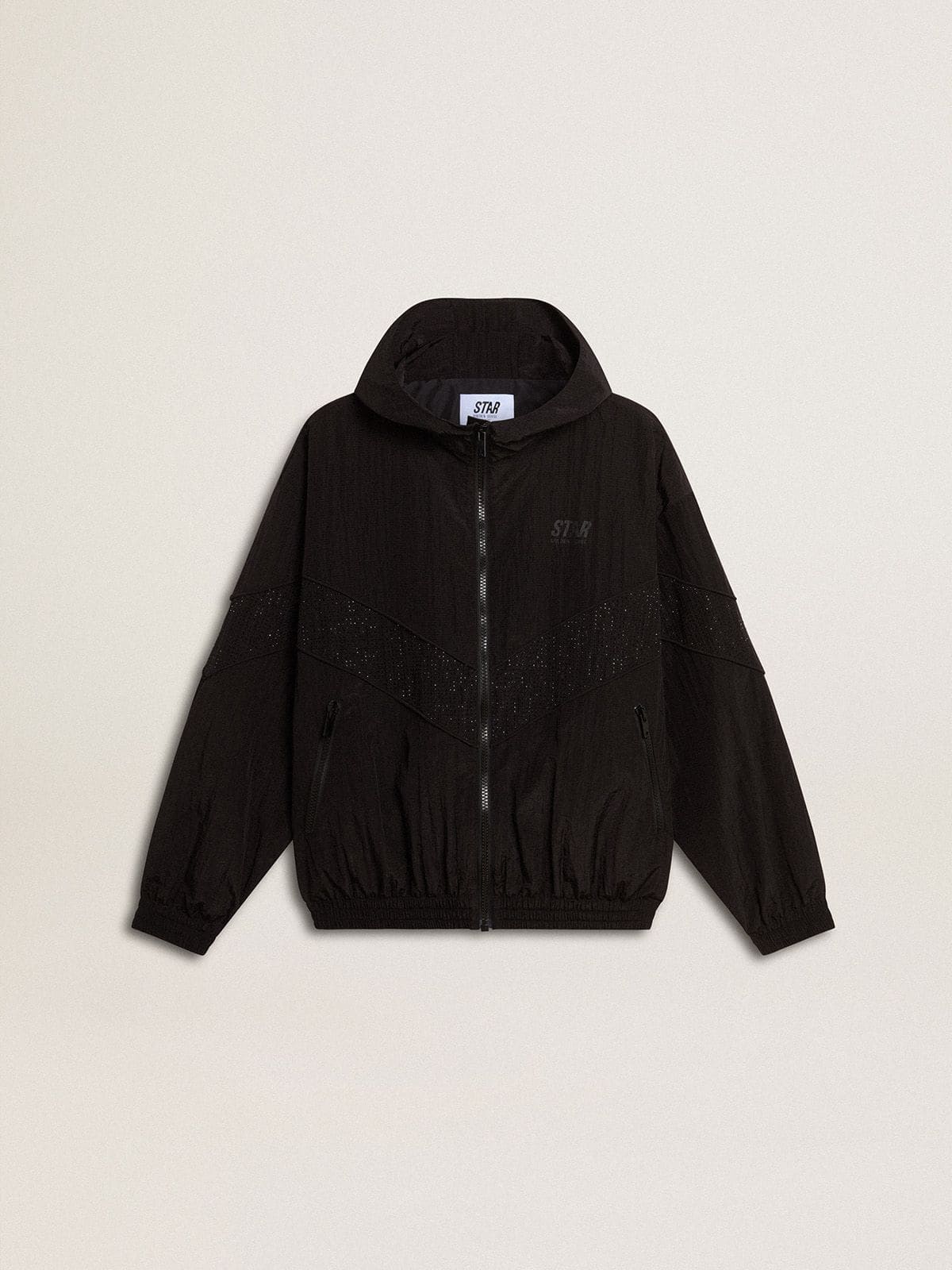 Golden Goose - Giacca a vento da Donna in nylon nero con cristalli ton sur ton in 