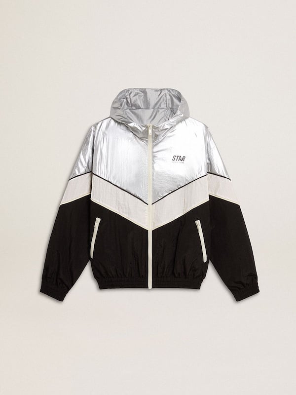 Golden Goose - Silver, white and black zippered windproof jacket in 