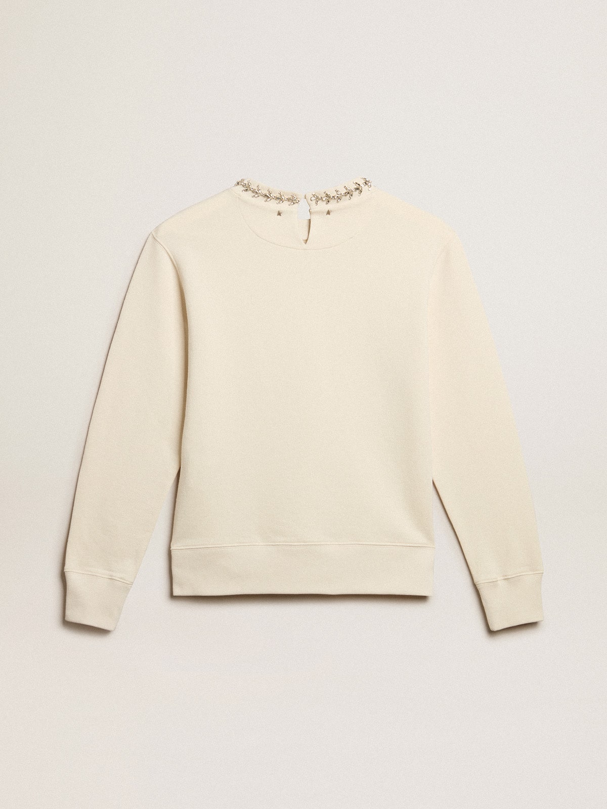 Golden Goose - Round-neck cotton sweatshirt in aged white with hand-applied crystals in 