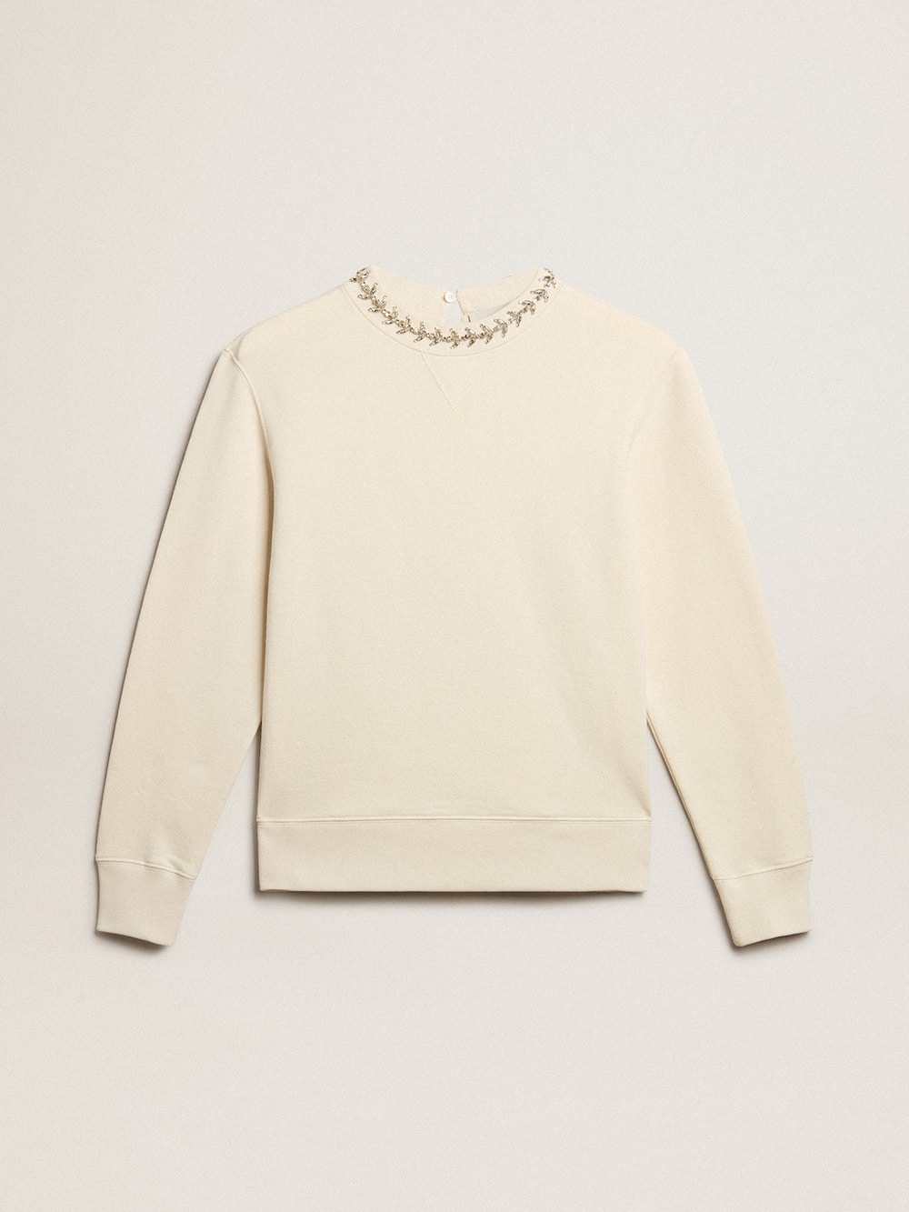 Golden Goose - Round-neck cotton sweatshirt in aged white with hand-applied crystals in 
