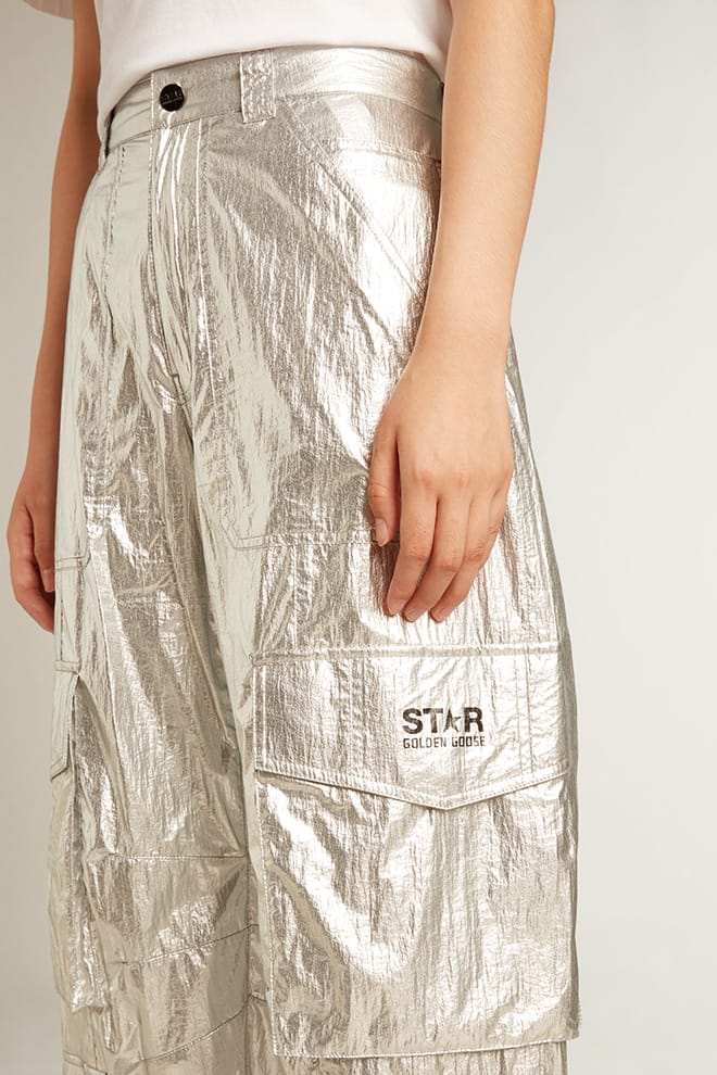 ボトムスその他 GOLDEN GOOSE Women Pants GWP01832P001458 Silver Cargo pants in silver technical fabric