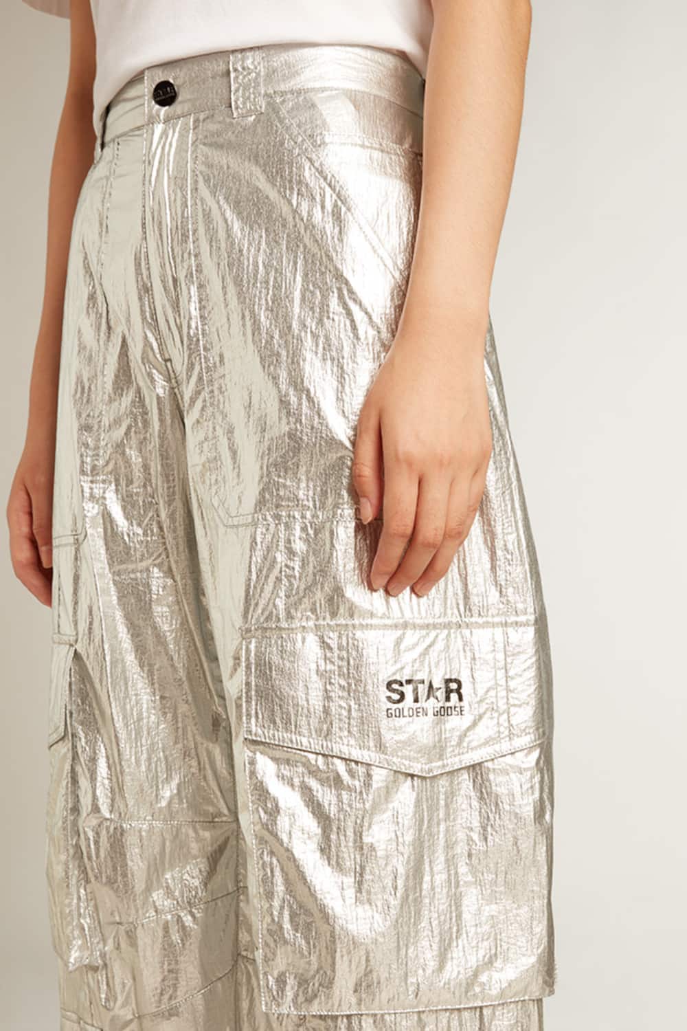 Golden Goose - Cargo pants in silver technical fabric in 