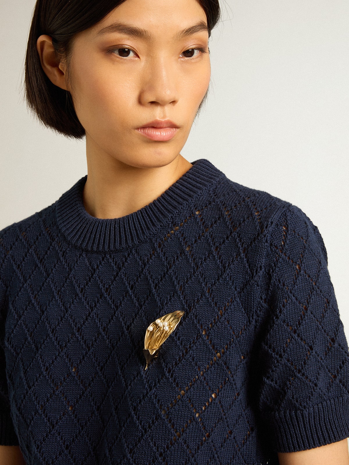 Golden Goose - Open-weave knit with midnight blue argyle pattern in 