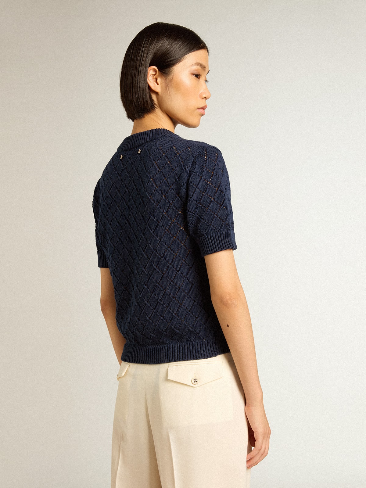 Golden Goose - Open-weave knit with midnight blue argyle pattern in 