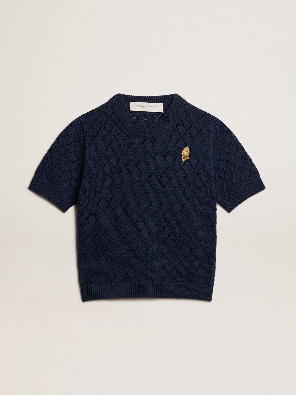 Golden Goose - Camiseta abierta con motivo argyle color azul noche in 