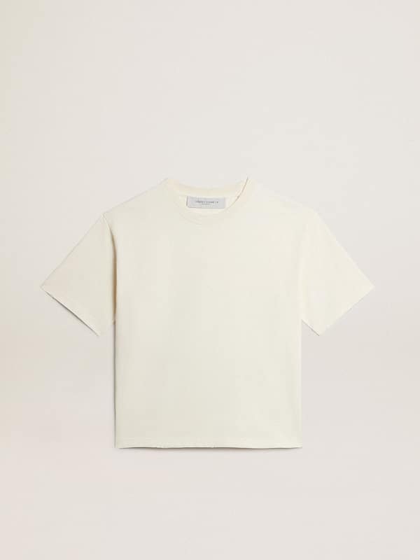 Golden Goose - T-shirt in aged white with reverse logo on the back - Boxy fit in 