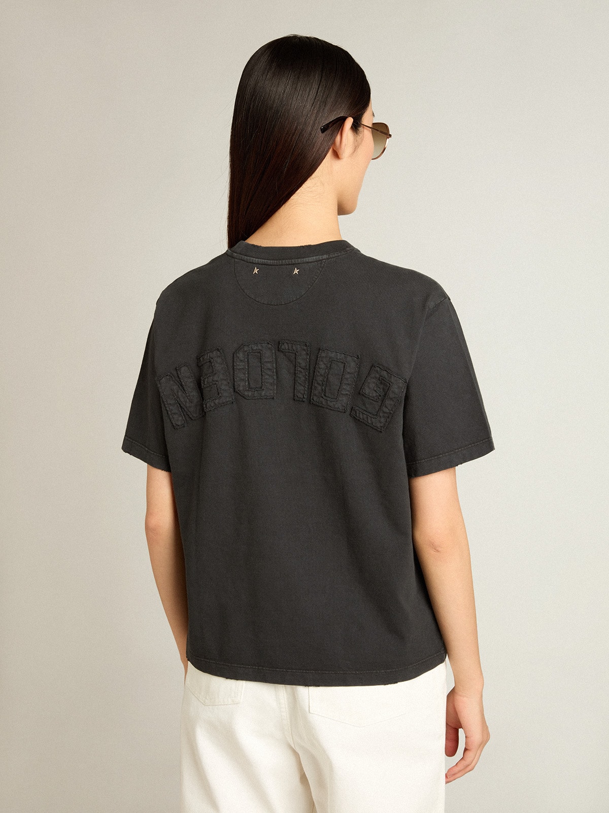 Golden Goose - T-shirt in washed black with reverse logo on the back - Jersey Capsule in 