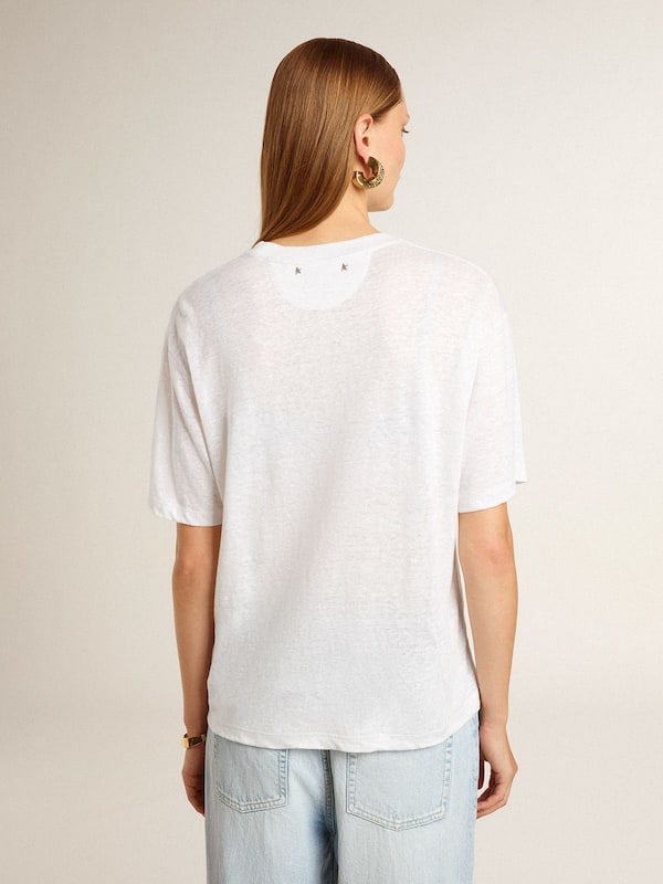 Golden Goose - Women's lightweight white linen T-shirt with print in 