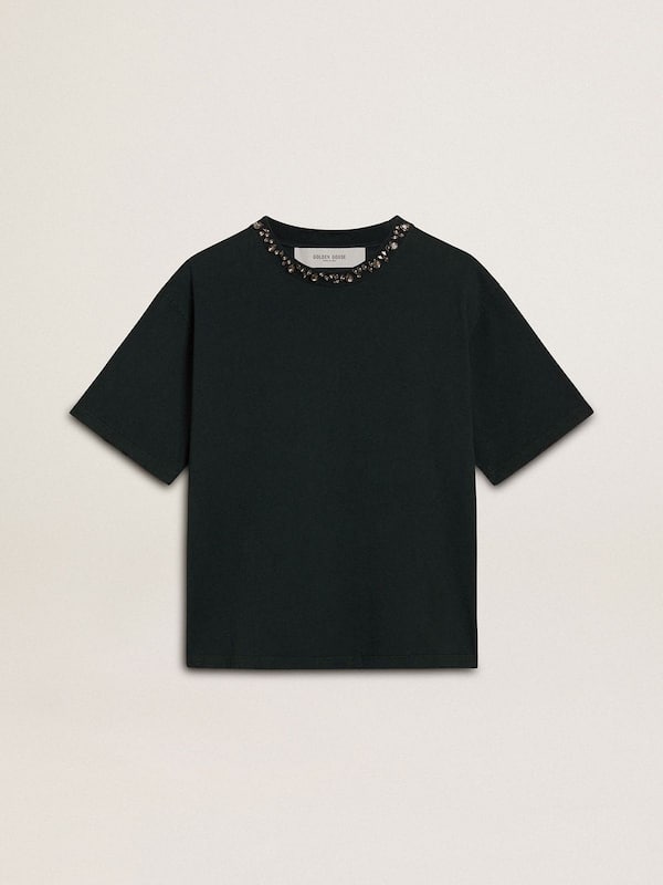 Golden Goose - Women's black T-shirt with crystals in 