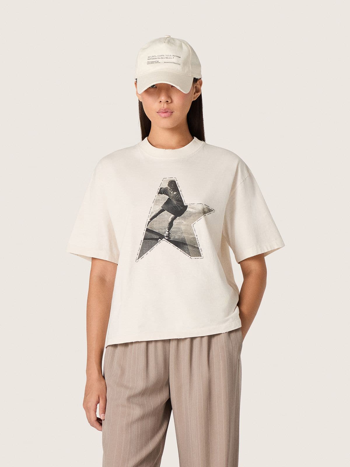 Golden Goose - Damen-T-Shirt aus wei&szlig;em Baumwolljersey mit Sternprint in 