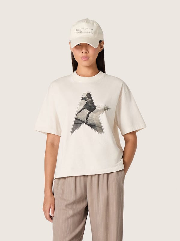 Golden Goose - T-shirt da Donna in jersey di cotone bianco con stampa a stella in 