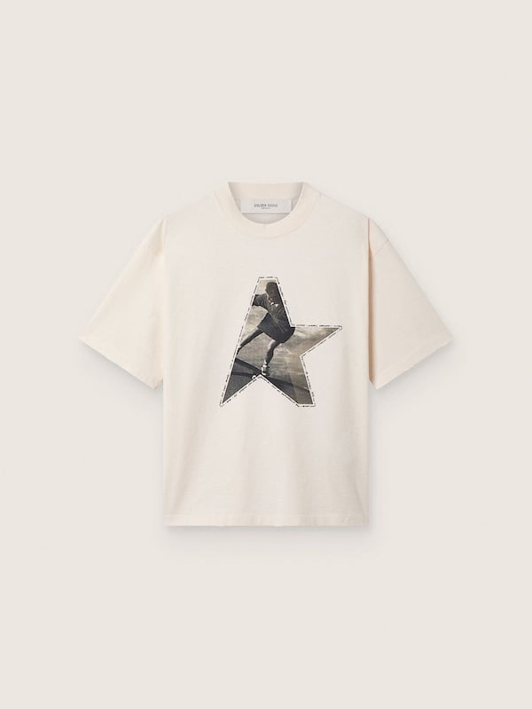 Golden Goose - T-shirt da Donna in jersey di cotone bianco con stampa a stella in 
