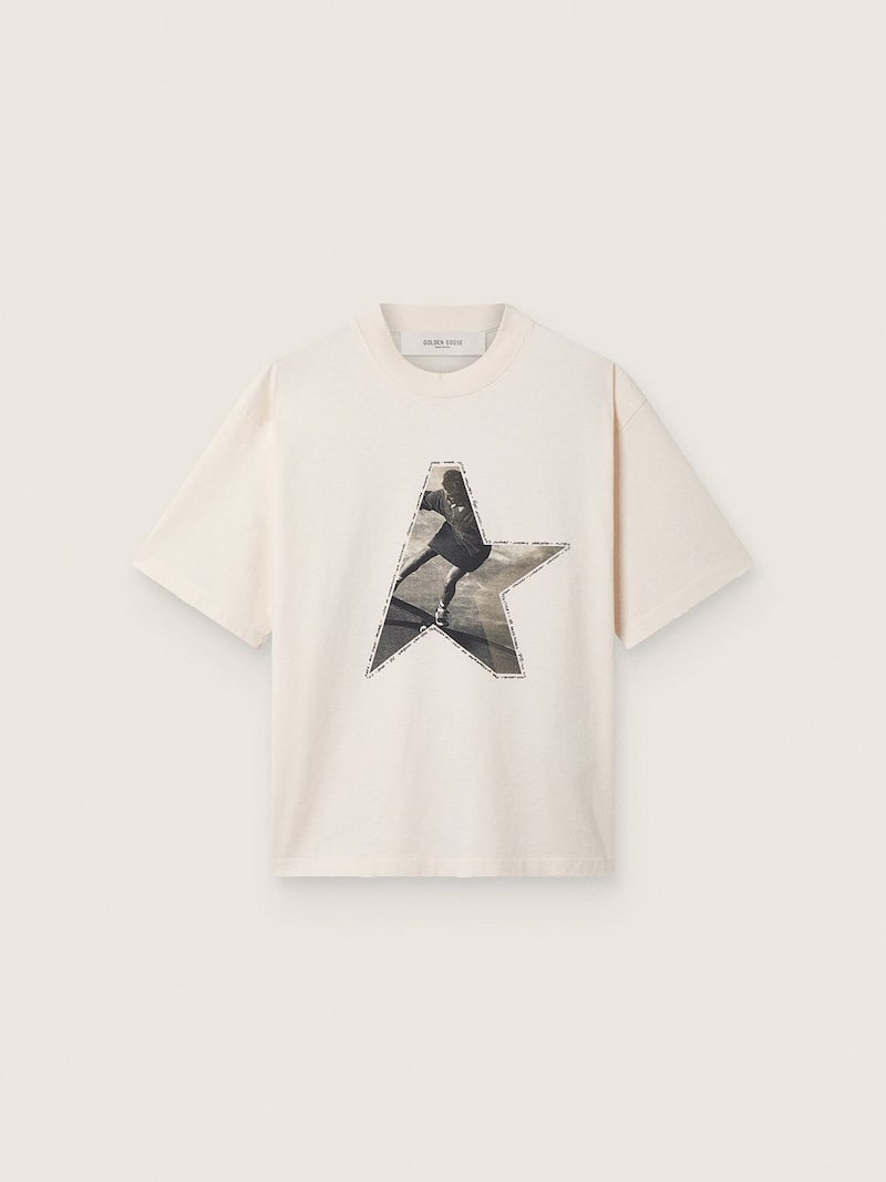 T-shirt da Donna in jersey di cotone bianco con stampa a stella