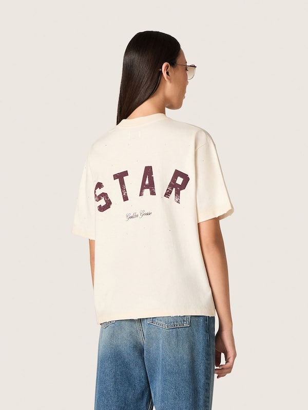 Golden Goose - Star unisex T-shirt in white cotton with all-over gradient crystals and print on the back in 