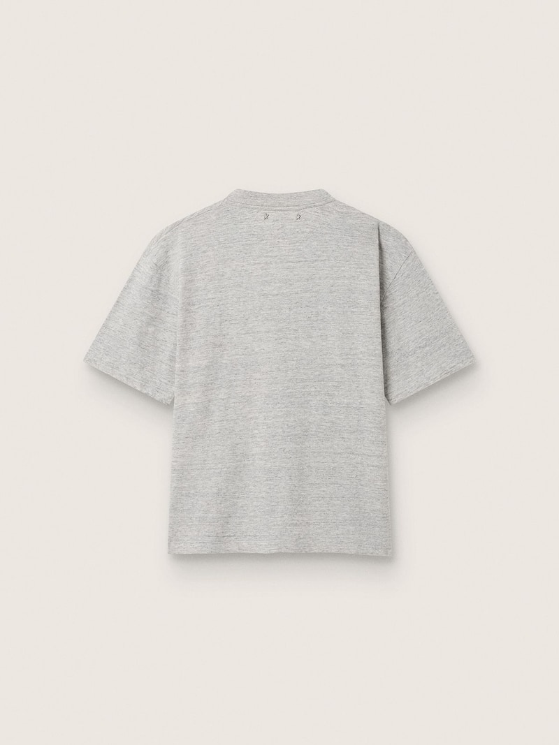 Golden Goose - T-shirt boxy femme en coton gris chin&eacute; avec imprim&eacute; sur le devant in 