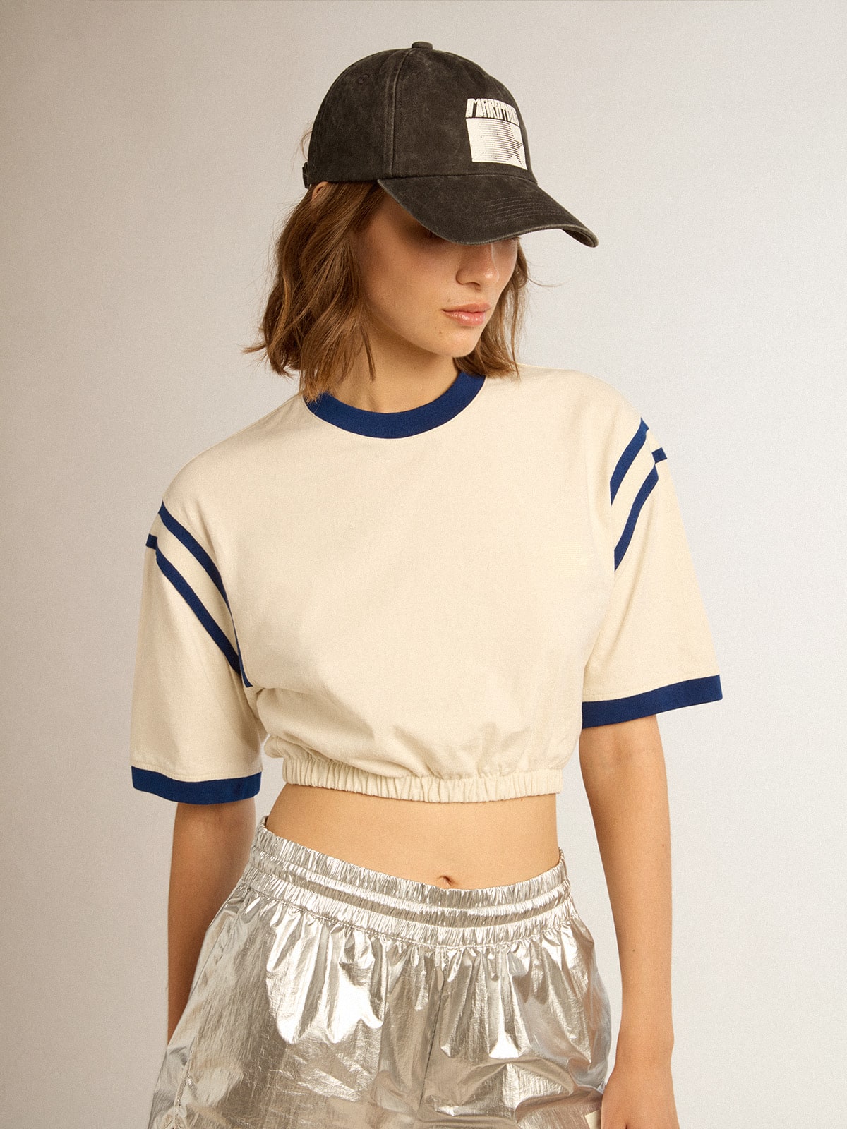 Tシャツ・カットソー Golden  CROPPED FLEECE POLO (GWP02200P001888 35913) Regular_two_toned_knitted_shor