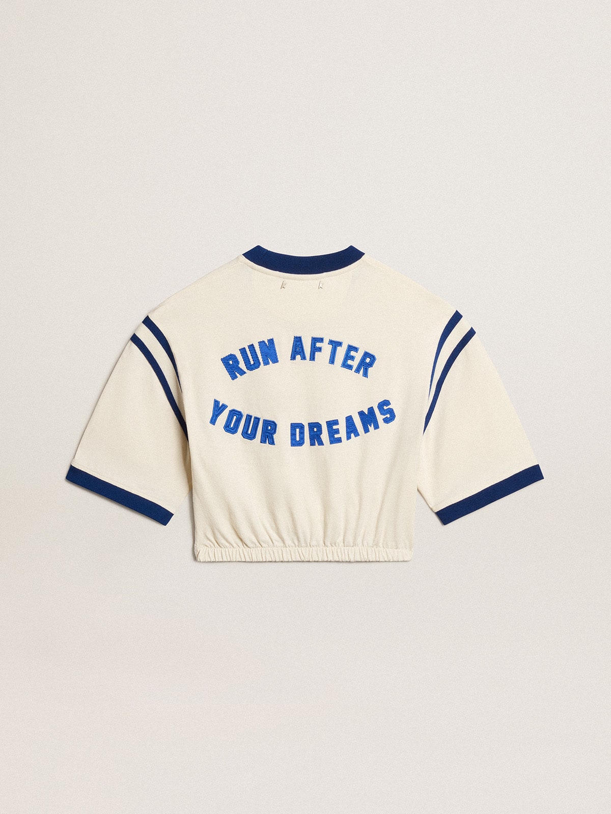 Golden Goose - Aged white cotton cropped T-shirt with lettering on the back in 