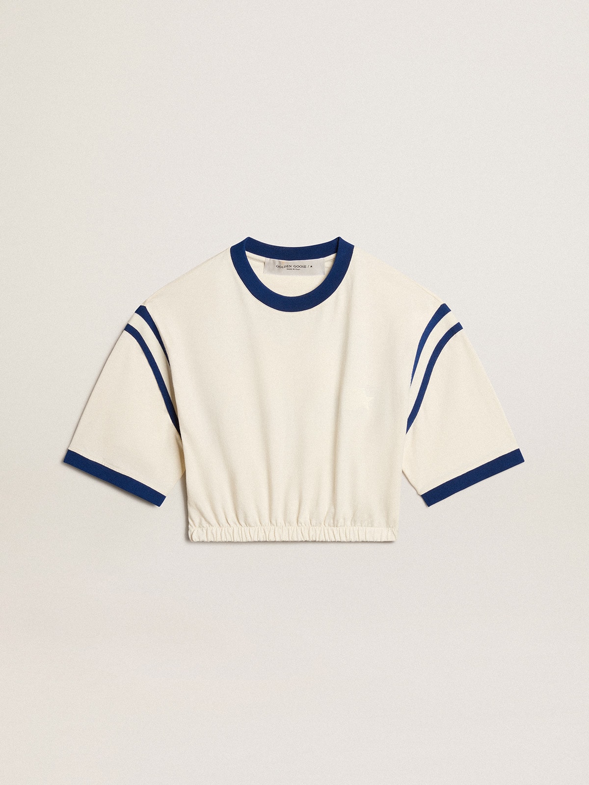 Golden Goose - Aged white cotton cropped T-shirt with lettering on the back in 