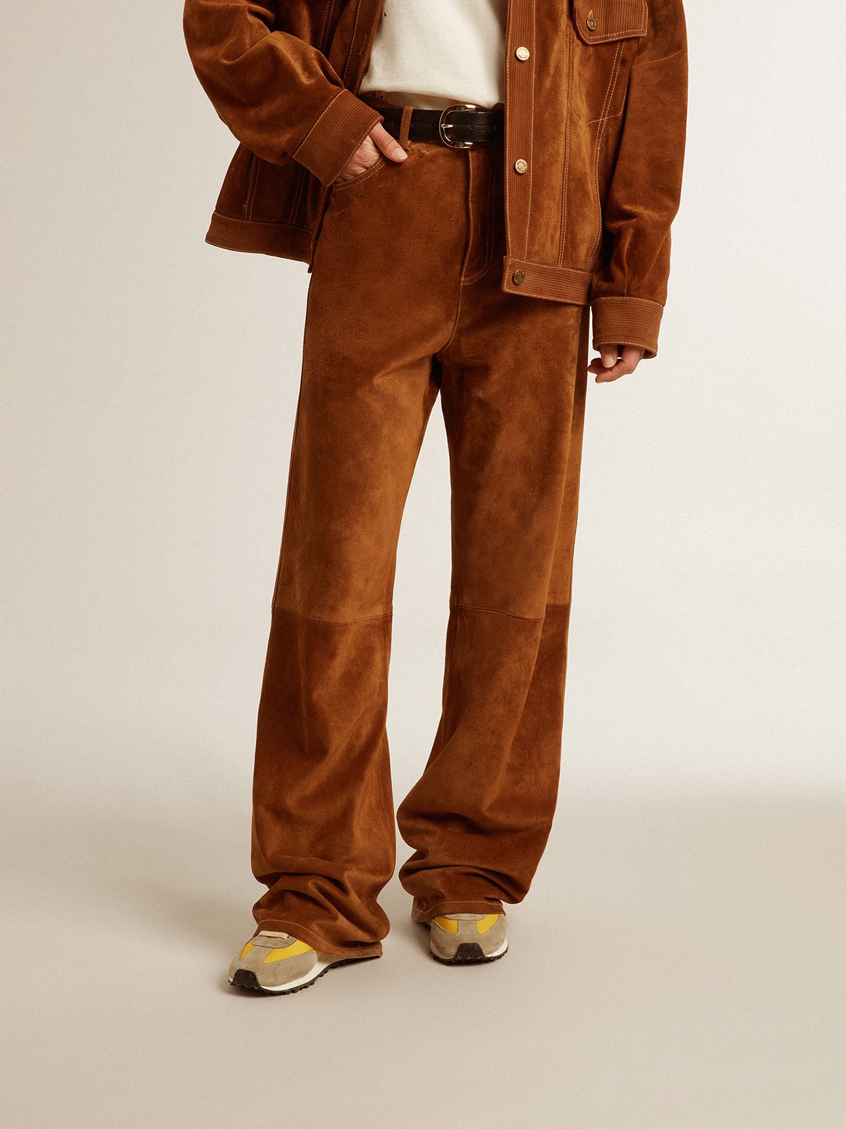 Golden Goose - Women's tobacco-colored split leather pants in 