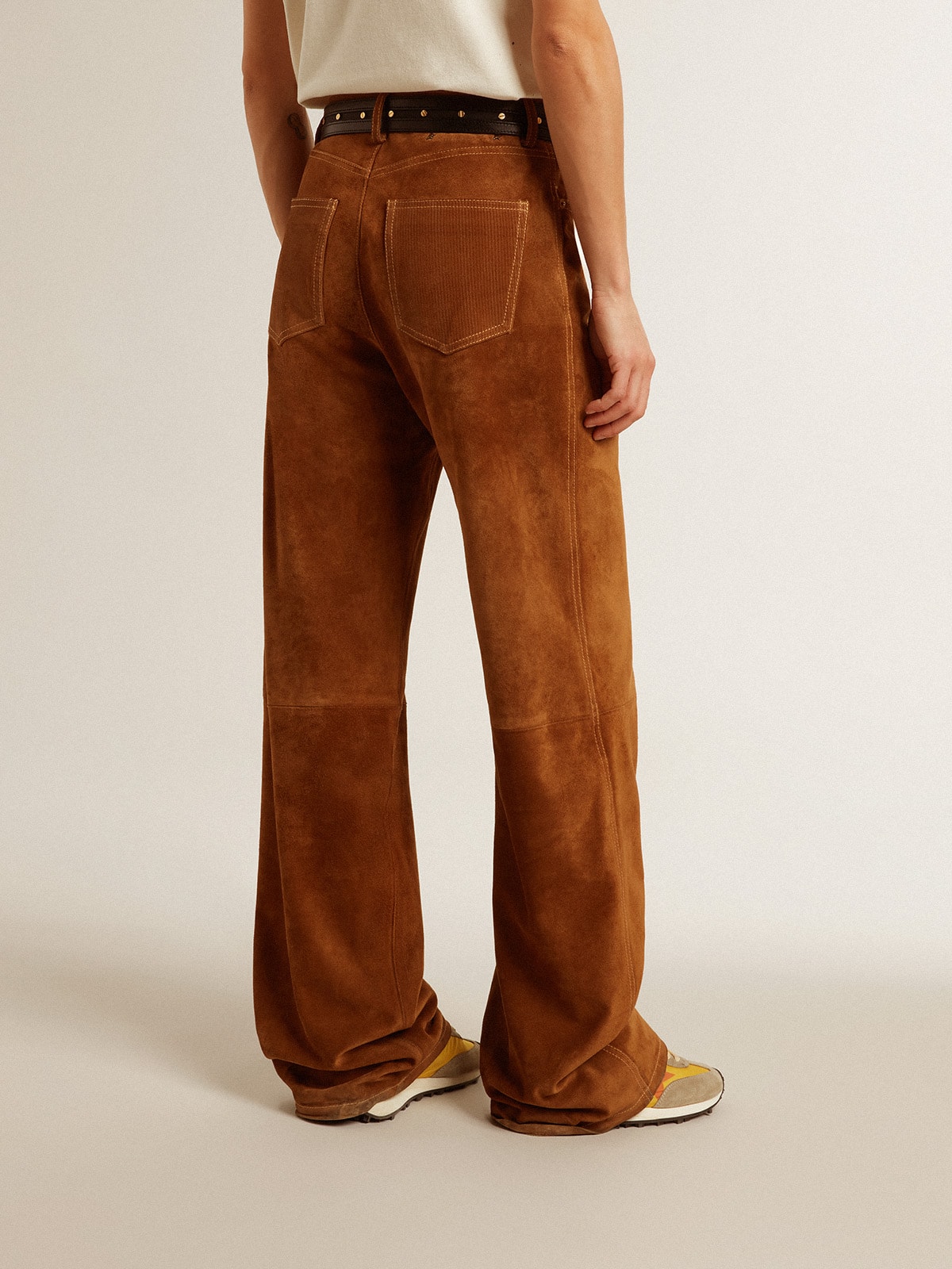 Golden Goose - Women's tobacco-colored split leather pants in 