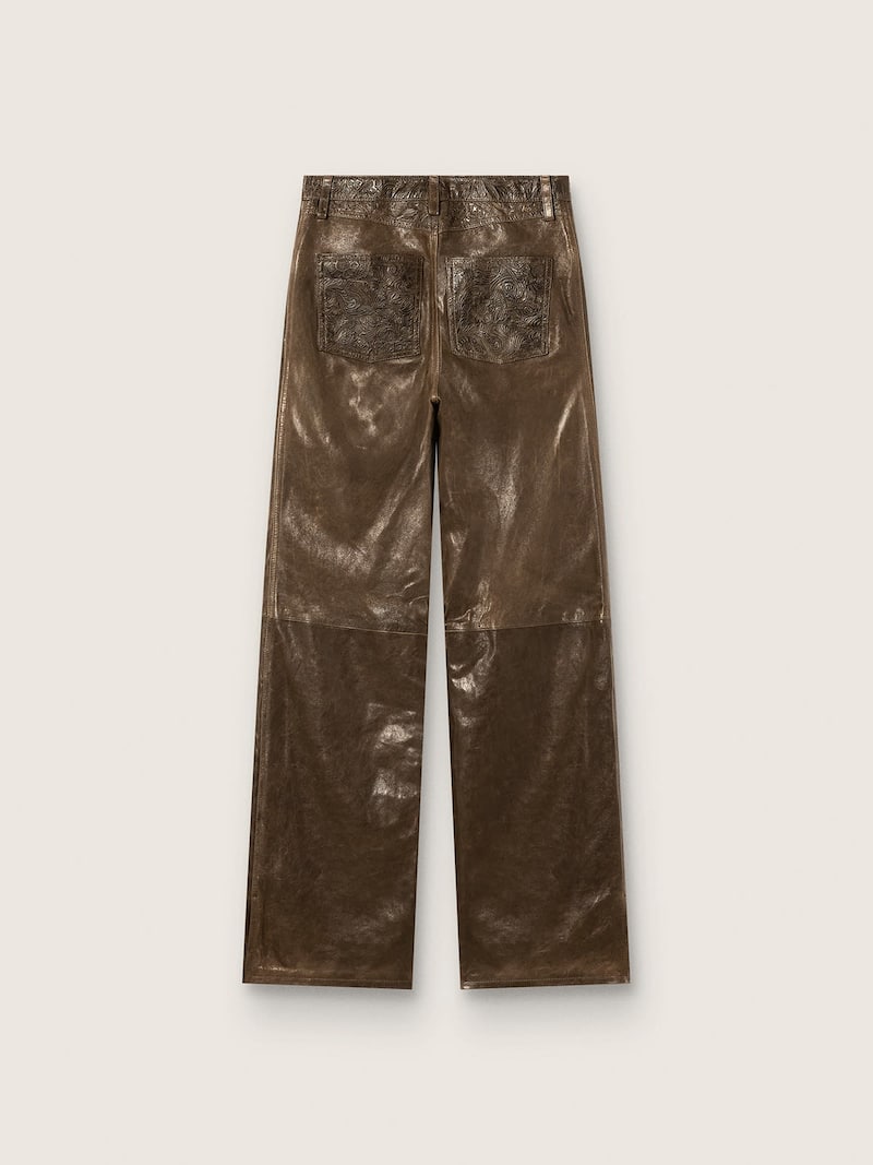Golden Goose - Pantal&oacute;n de mujer de napa encerada color verde oscuro con paneles in 