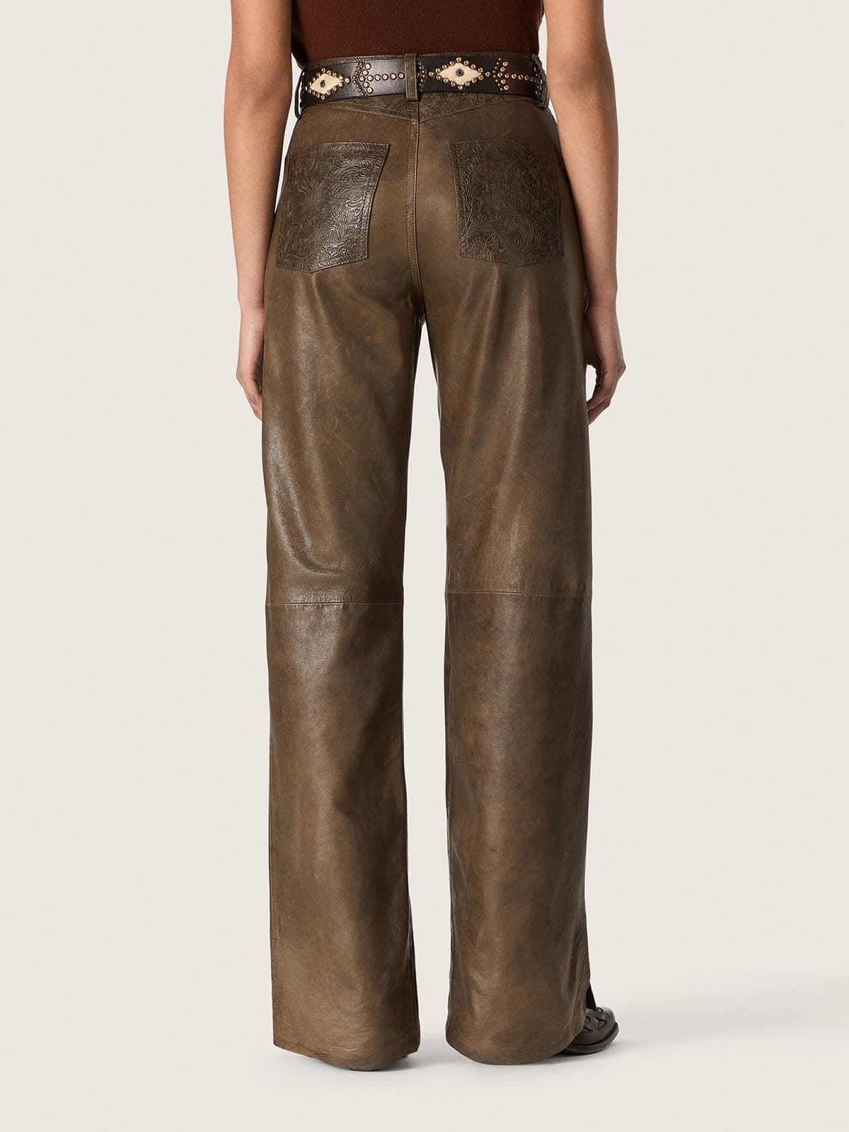 Golden Goose - Dunkelgr&uuml;ne Damenhose aus Panels aus gewachstem Nappaleder in 