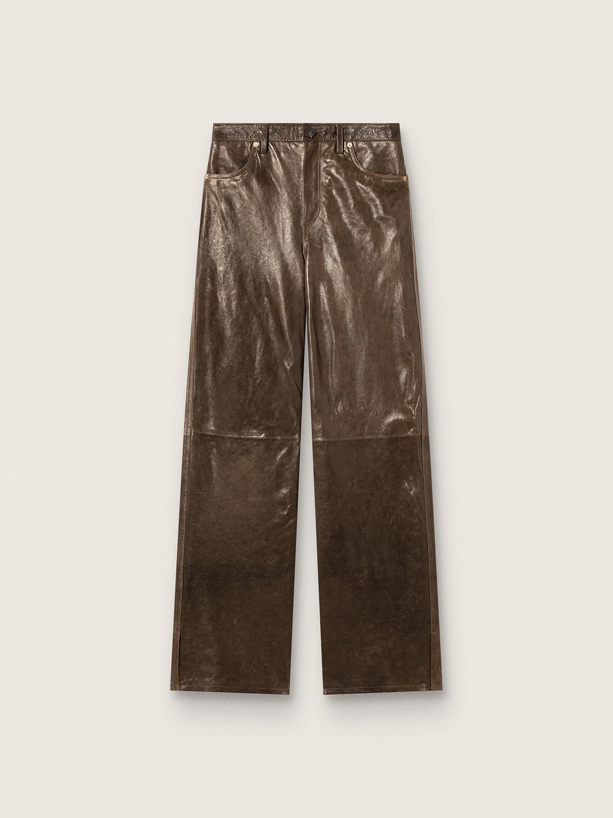 Golden Goose - Dunkelgr&uuml;ne Damenhose aus Panels aus gewachstem Nappaleder in 