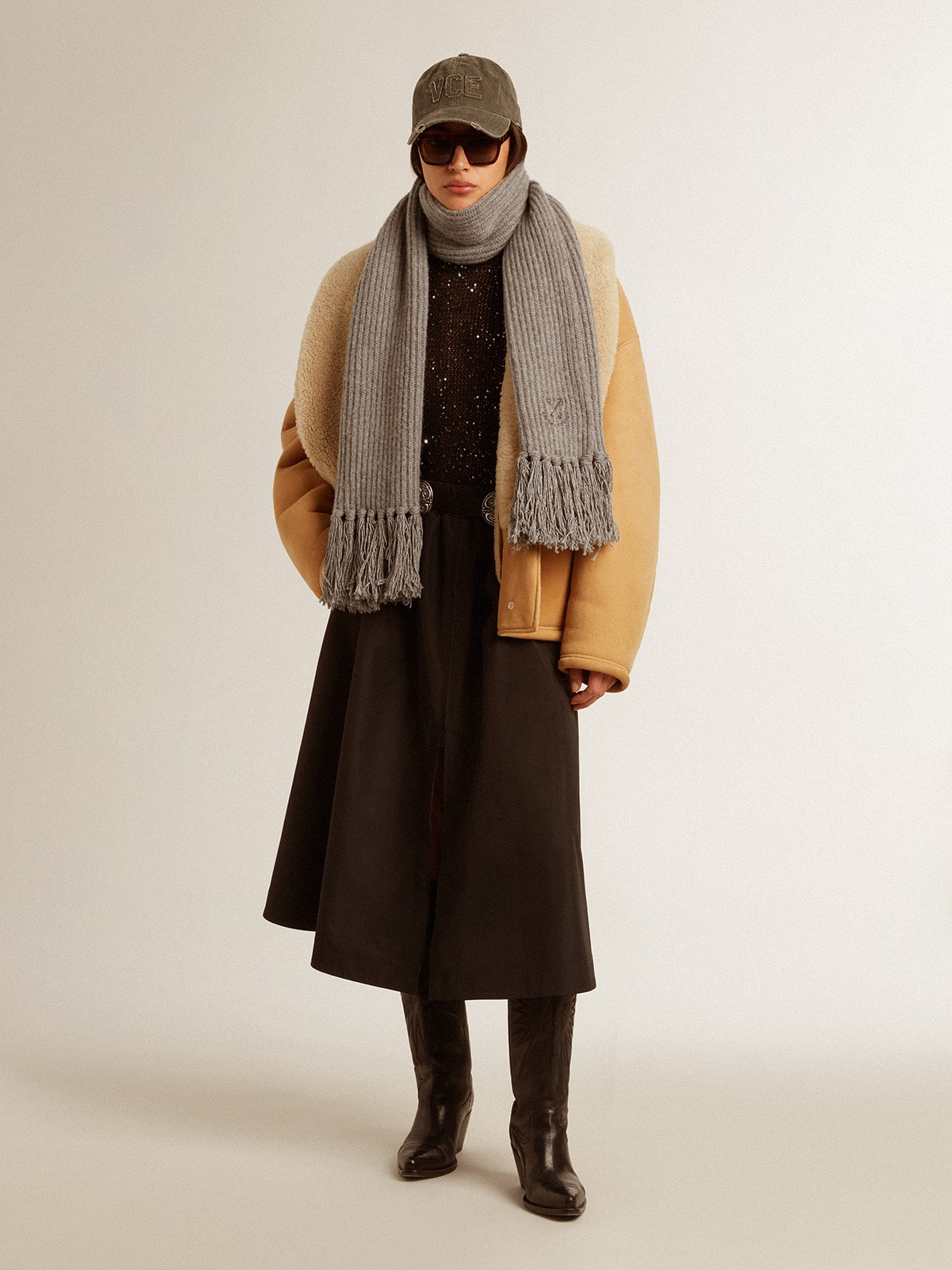 Golden Goose - Women's sheepskin jacket with a wide shearling shawl collar in 