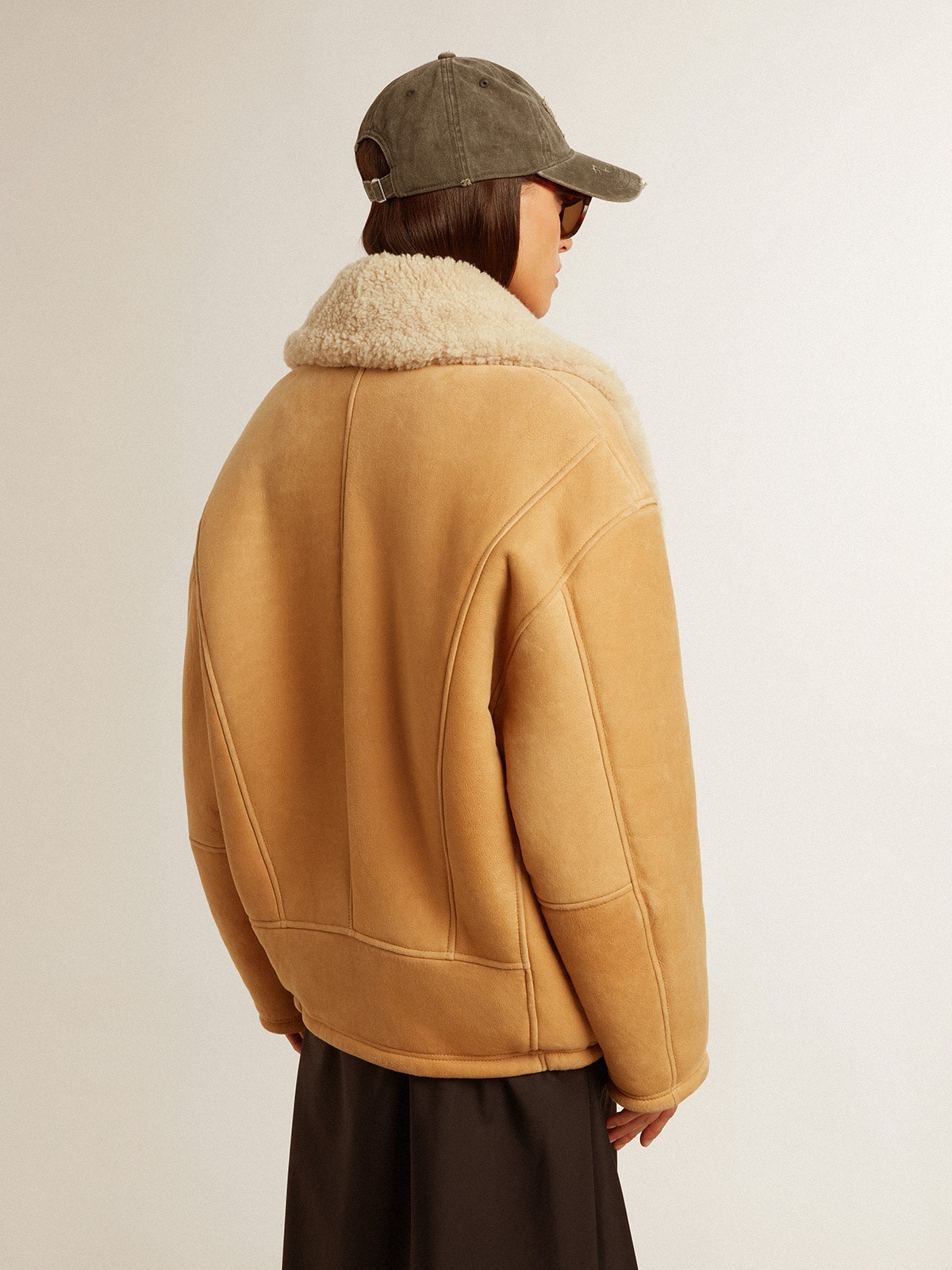 Golden Goose - Women's sheepskin jacket with a wide shearling shawl collar in 