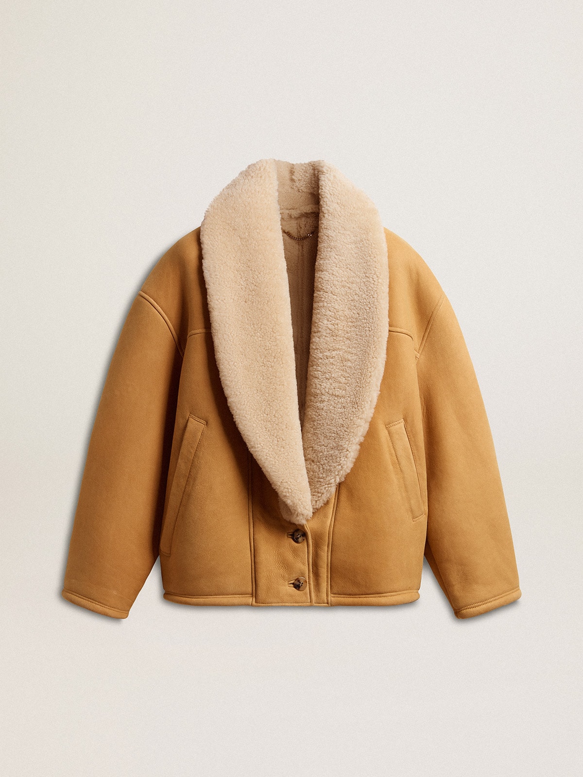 Golden Goose - Women's sheepskin jacket with a wide shearling shawl collar in 