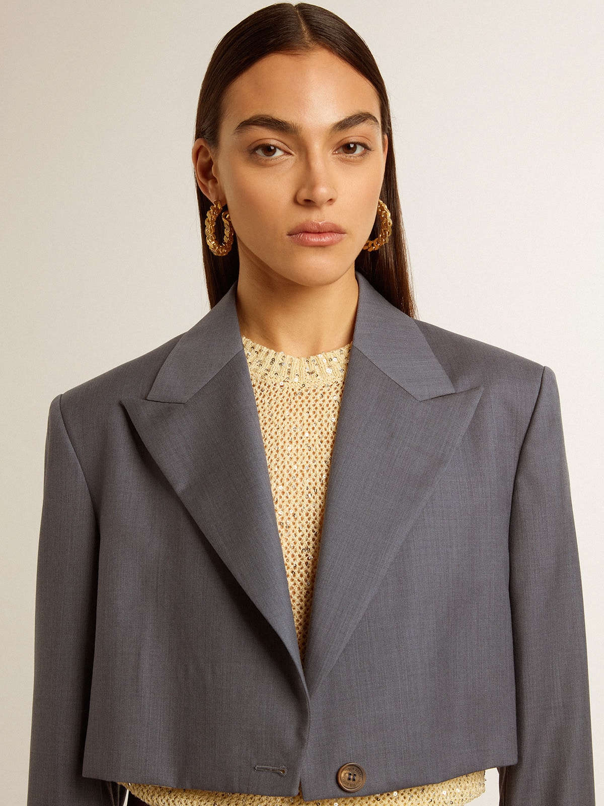 Golden Goose - Women's single-breasted cropped jacket in baby blue wool in 