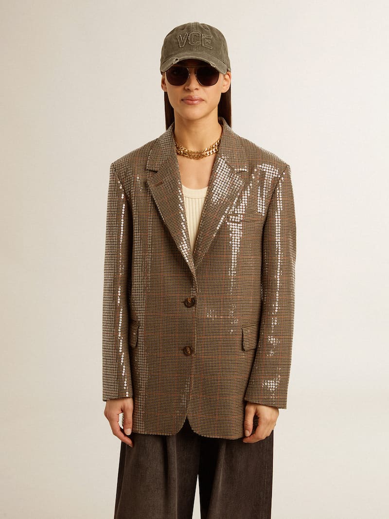Golden Goose - Damenjacke mit Hahnentrittmuster und Allover-Paillettenstickerei in 